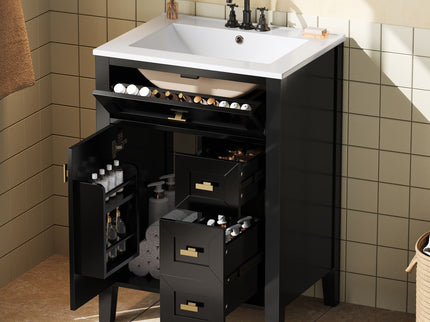 Bathroom Vanity With Sink, 3 Drawers & Cabinet With 2 Tier Door Storage Rack, Soft Close Doors & Drawers