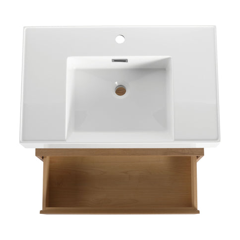 Wall Mounted Bathroom Vanity With Resin Sink And Soft Close Drawer In Imitative - Imitative Oak