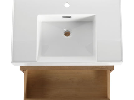 Modern Wall Mounted 30 Inch Bathroom Vanity With Resin Sink And 2 Side Cabinet In Imitative - Imitative Oak