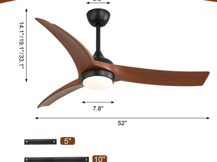 Ceiling Fan With 3 Blades, Remote Control Reversible DC Motor, Dimmable Light, And 1H / 4H / 8H Timer - Black