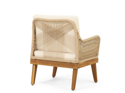 Hueber - Outdoor And Rope 4 Seater Chat Set With Cushions - Teak
