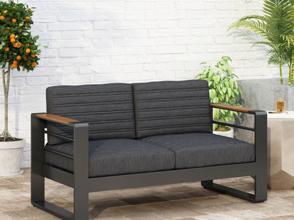 Loveseat With Slat Paneling And Aluminum Frame - Black