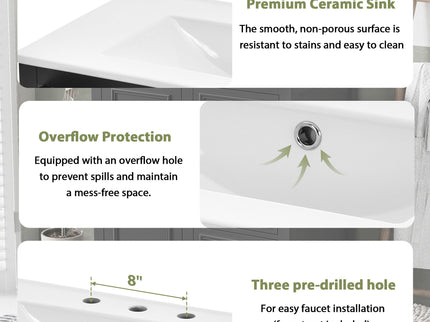 Bathroom Vanity With Sink, Modern Elegant Bathroom Storage Cabinet With 3 Drawers And Adjustable Shelves, Freestanding Vanity Set With Mirror Cabinet, Single Sink Bathroom Vanity