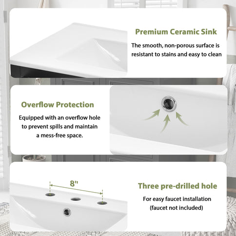 Bathroom Vanity With Sink, Modern Elegant Bathroom Storage Cabinet With 3 Drawers And Adjustable Shelves, Freestanding Vanity Set With Mirror Cabinet, Single Sink Bathroom Vanity