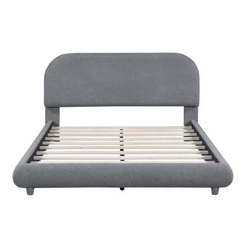 Upholstered Platform Bed With Thick Solid Frame And Stylish Curve-Shaped Design