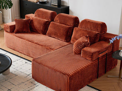 Sectional Sleeper Sofa & Storage Pockets, Modular Couch With Throw Pillows For Living Room