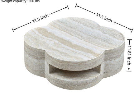 Clover Round Coffee Table With Open Storage - Marble