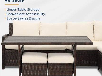 7 Piece Patio Dining Set With Cushions, Modular Sectional Sofa & Storage Table