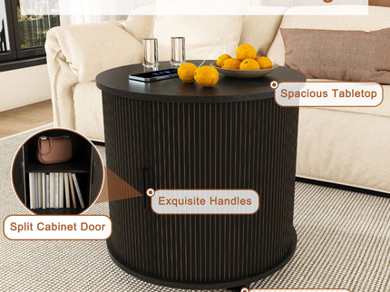 Cylinder Nightstand With Charging Station & Sliding Door