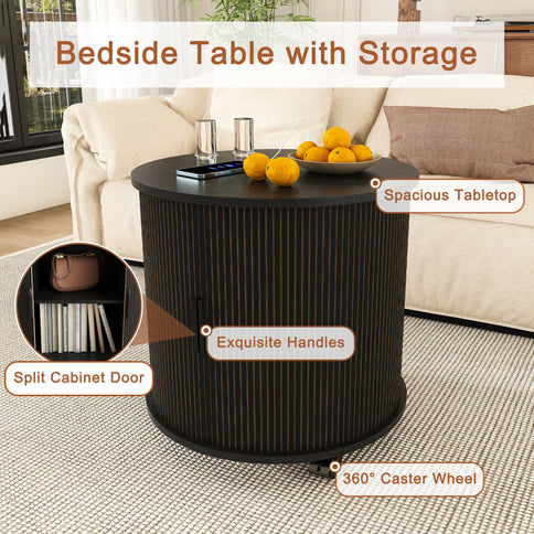 Cylinder Nightstand With Charging Station & Sliding Door