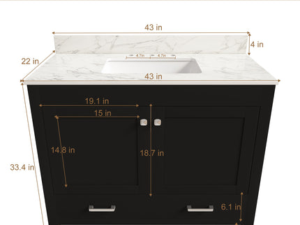 Bathroom Vanity Set, Sink And Faucet Holes Included - Black