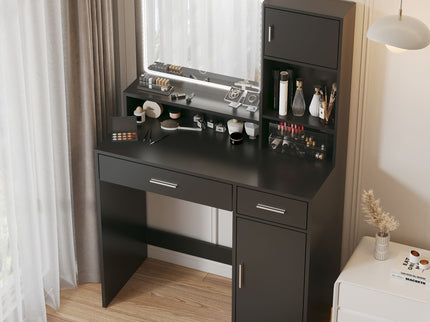 Vanity Desk With Mirror And LED Light Strip, Dressing Table With Large Drawer, 3 Level Storage Dresser & 3 Lighting Modes Adjustable Brightness, Suitable For Bedroom