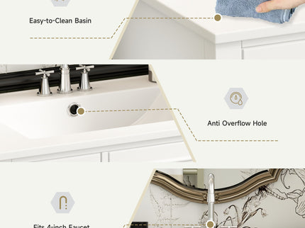 Bathroom Vanity With Sink, Freestanding Storage Cabinet & 2 Drawers And Soft Closing Door, Solid Legs, Frame, Basin,