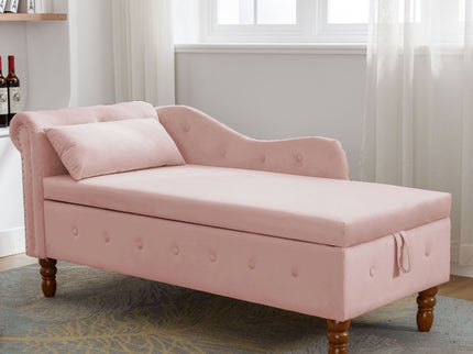 Chaise Lounge Indoor, Lounge Chair For Bedroom With Storage & Pillow, Modern Upholstered Rolled Arm Chase Lounge For Sleeping With Nailhead Trim For Living Room Bedroom Office