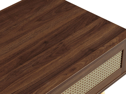 41.34" Rattan Coffee Table, Sliding Door For Storage, Solid Wood Legs, Modern Table For Living Room