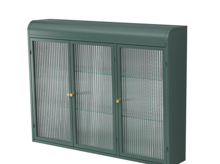 Arched Wall Mounted Cabinet, 3 Door Storage For Kitchen - Dark Green