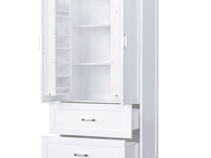 Tall Bathroom Storage Cabinet With 2 Doors And Drawers, Adjustable Shelf