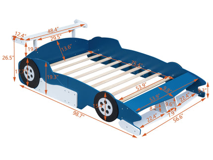 Race Car-Shaped Platform Bed With Wheels