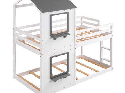 Bunk Bed Wood Bed & Roof, Window, Guardrail, Ladder