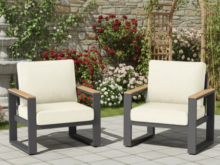 All-Weather Patio Armchairs With Thick Cushions (Set of 2)