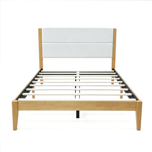 Platform Bed Frame With Upholstered Headboard, Slat Support