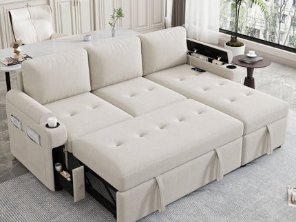 Convertible L Shaped Sofa Couch With Storage, Cup Holders, USB Ports