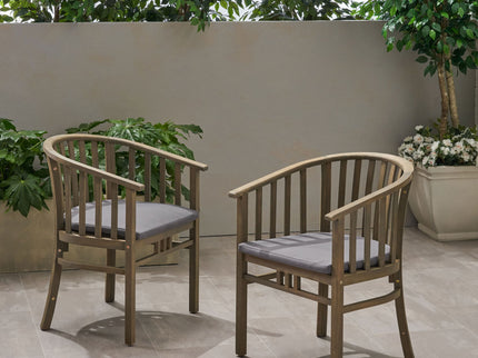 Outdoor Wooden Dining Chairs With Cushions (Set of 2)