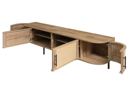 70" TV Stand With Doors, Construction For TVs Up To 80" - Natural Wood