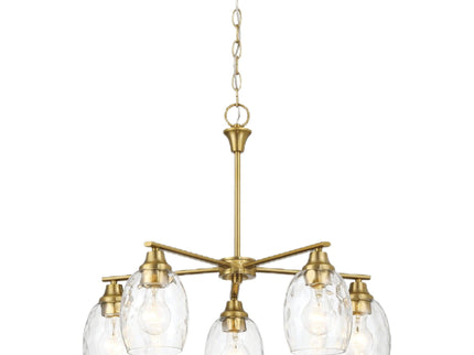 5 Lights Linear Arms With Chain Chandelier - Clear / Gold