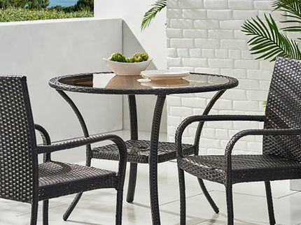 Outdoor Table With Woven Rattan Design - Brown