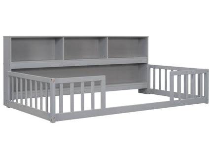Floor Bed With Bedside Bookcase, Shelves, Guardrails