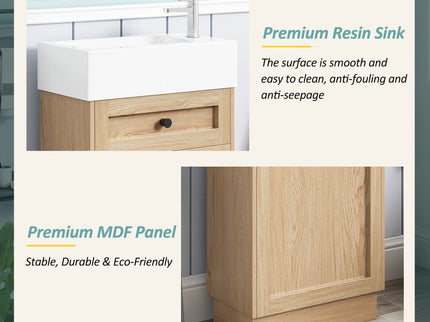 Bathroom Vanity With Reversible Resin Sink, Cabinet & Zinc Alloy Handles - Wood