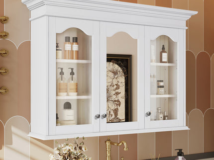 Medicine Cabinet With Mirror Door And Adjustable Shelves, Wall-Mounted Bathroom Storage Cabinet - White