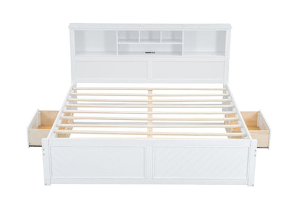 Platform Bed With Multi Storage Headboard, USB And Drawers