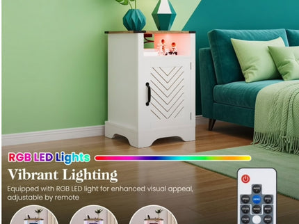 Farmhouse Nightstand With Charging Station & Storage
