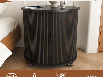 Cylinder Nightstand With Charging Station & Sliding Door