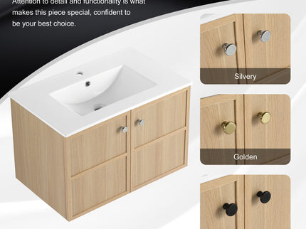 Wall Mounted Bathroom Vanity With Ceramic Sink And 2 Soft Closing Doors