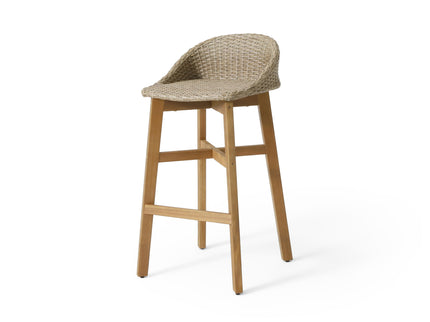 Beeson - Outdoor Wicker And Acacia Wood Barstools Set, Water Resistant - Brown