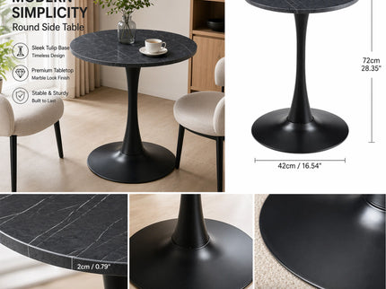 Round Dining Table With Faux Marble Top And Metal Pedestal +, 23.6" Diameter For Kitchen, Living Room, Small Spaces