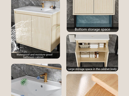 Bathroom Vanity With Ceramic Sink, Floor-Standing Design, Soft-Closing Drawers
