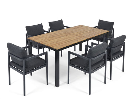 7 Piece Outdoor Dining Set With Table And 6 Chairs - Black / Gray / Teak
