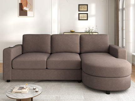 Modern L-Shaped Sectional Sofa With Curved Chaise, USB Ports, And Side Storage Pockets