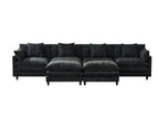 Black / 3 Pc. 4 Seater Sectional, 2 Ottomans