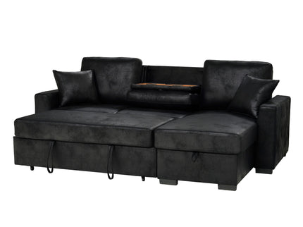 Upholstered Sectional With Pull-Out Bed And Chaise Storage