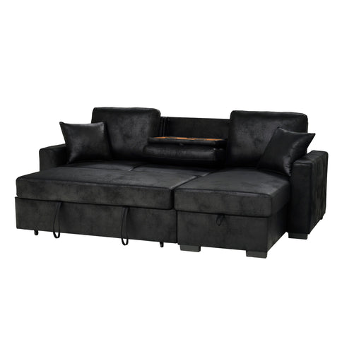 Upholstered Sectional With Pull-Out Bed And Chaise Storage