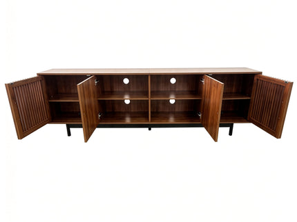TV Stand, Media Console & Soft Closing Hinges, Adjustable Shelves, Slatted Doors - Walnut