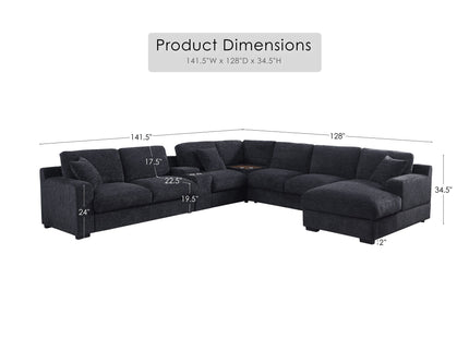 Celine - Fabric Corner Sectional Sofa With Right-Facing Chaise, Cupholders, And Charging Ports