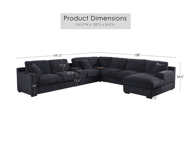 Celine - Fabric Corner Sectional Sofa With Right-Facing Chaise, Cupholders, And Charging Ports