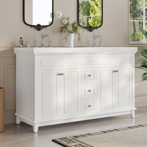 Bathroom Vanity With Double Sinks, 3 Drawers & 4 Doors, Soft Close, All Open Back Design - White