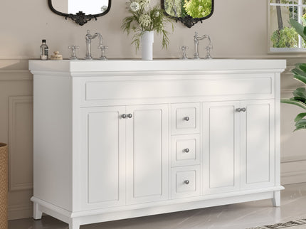 Bathroom Vanity With Double Sinks, 3 Drawers & 4 Doors - White